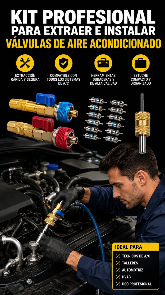 ValvePro™ | Kit Profesional para Extraer e Instalar Válvulas de A/C