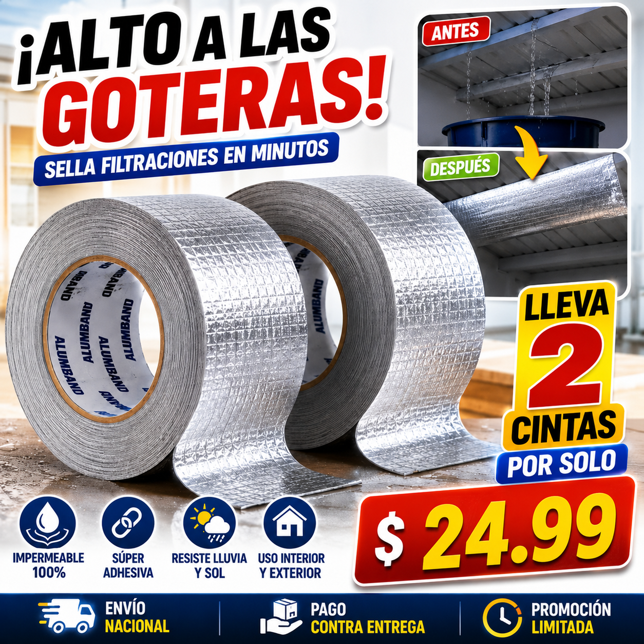 OFERTA ESPECIAL INVIERNO-Cinta Impermeable Tapa Goteras