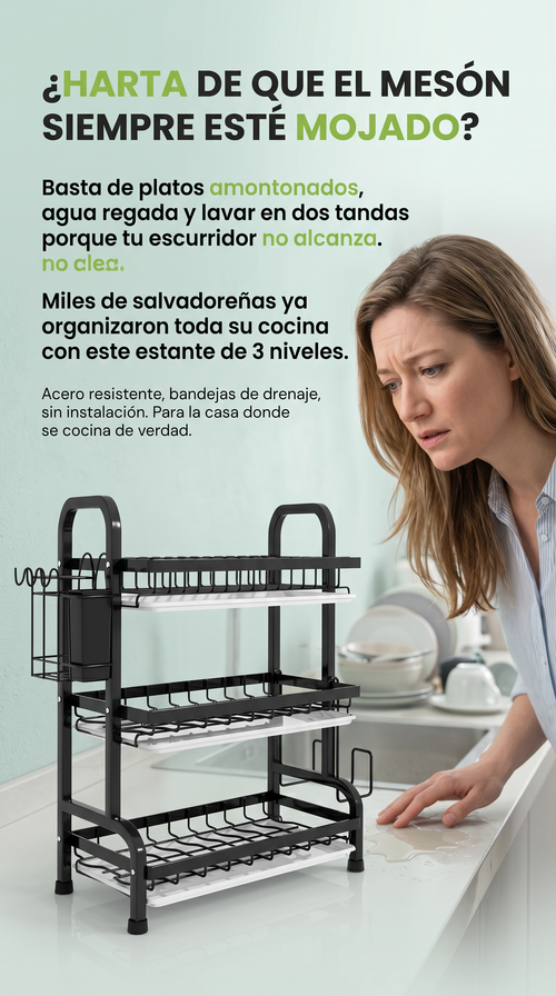 EscurreFácil™ de 3 Niveles | Tu cocina limpia y organizada todo los días.