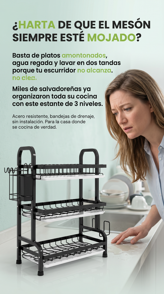 EscurreFácil™ de 3 Niveles | Tu cocina limpia y organizada todo los días.