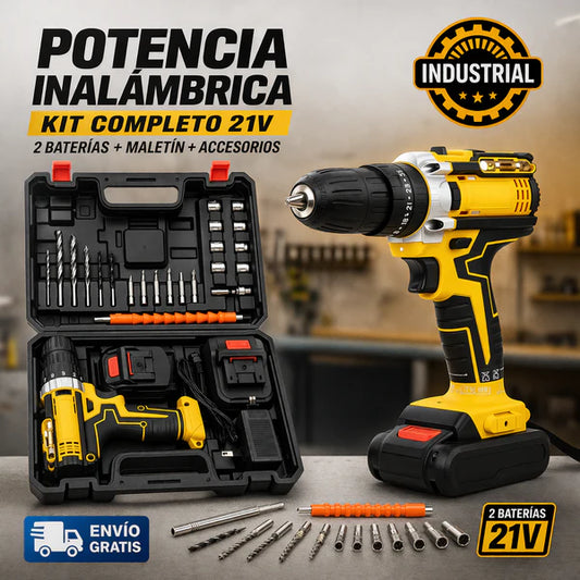 Taladro Inalambrico Industrial -- 2 baterías + maletín + accesorios