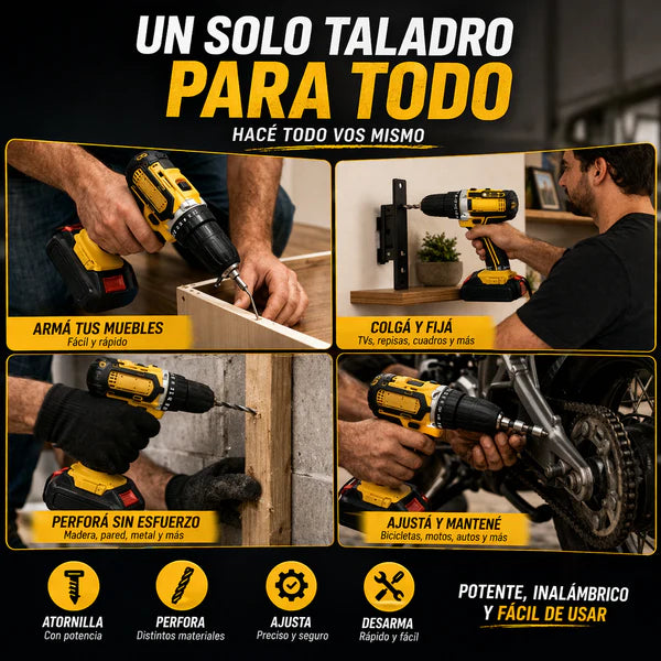 Taladro Inalambrico Industrial -- 2 baterías + maletín + accesorios
