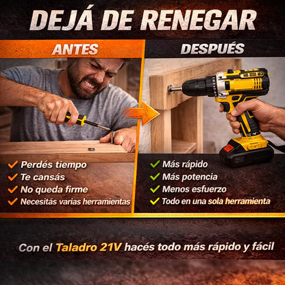 Taladro Inalambrico Industrial -- 2 baterías + maletín + accesorios