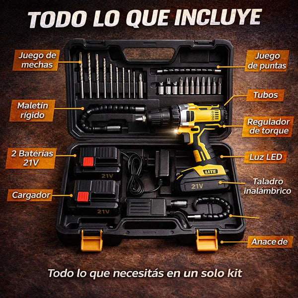 Taladro Inalambrico Industrial -- 2 baterías + maletín + accesorios