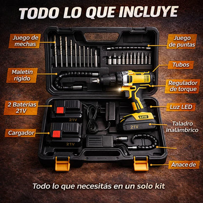 Taladro Inalambrico Industrial -- 2 baterías + maletín + accesorios